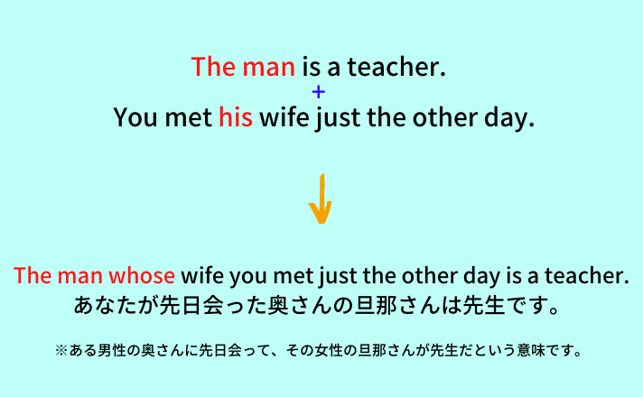 The man whose wife you just met the other day is a teacher.